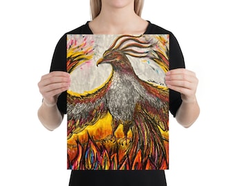 Phoenix - Art Print Drawing Colorful Bird Illustration - Motivational Poster