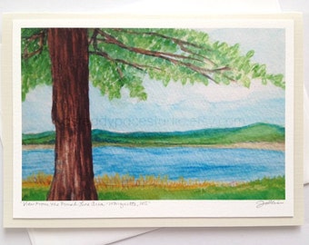 5 x 7 Watercolor Art Print Greeting Card - View From the Finish Line Area, Marquette MI - Reproduction of Original Painting - Tree, Nature