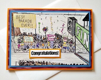 Running Congratulations Handmade Greeting Card - Best Parade Ever - Congrats Card for 26.2 Marathon, 13.1 Half-marathon, Runners, Walkers