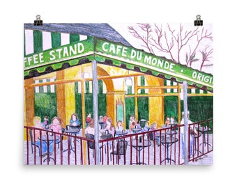 Cafe Du Monde - New Orleans - NOLA - Reproduction Colorful Art Print Poster - Home Wall Decor - Various Sizes Available