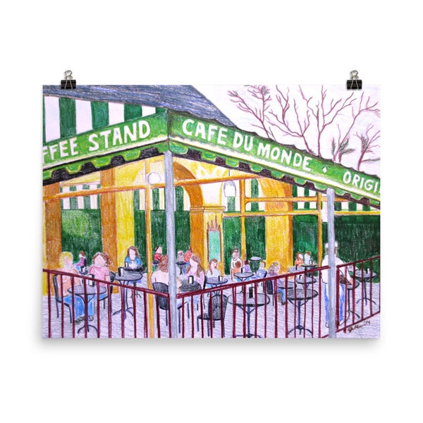 Cafe Du Monde - New Orleans - NOLA - Reproduction Colorful Art Print Poster - Home Wall Decor - Various Sizes Available