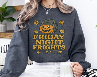 Friday Night Frights PNG – Retro Halloween Football Pumpkin Design , Vintage Fall Sports Shirt Graphic