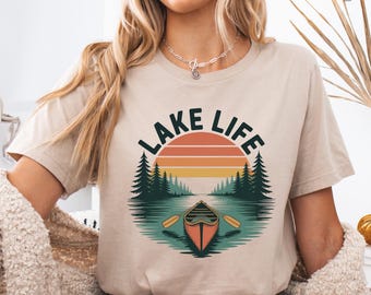 Lake Life PNG – Retro Canoe and Sunset Shirt Design , Summer Cabin Lakehouse Sublimation