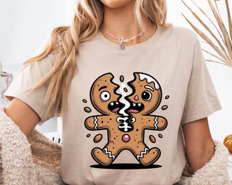 Funny Broken Gingerbread Man PNG, Christmas Clipart (Digital Download)