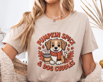 Pumpakrydda & Hundmys PNG, Söt hösthundälskaredesign, Mysig höstkaffetröja PNG, Pumpakryddasäsongssublimering