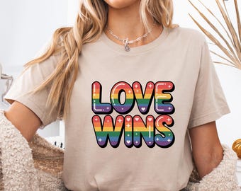 PNG «El amor triunfa», diseño retro con cita del Orgullo Arcoíris, sublimación de igualdad LGBTQ+, PNG de afirmación positiva
