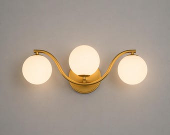 3-Light Modern Messing Globe Vanity Leuchte, Gold Wandleuchte Spiegel Beleuchtung