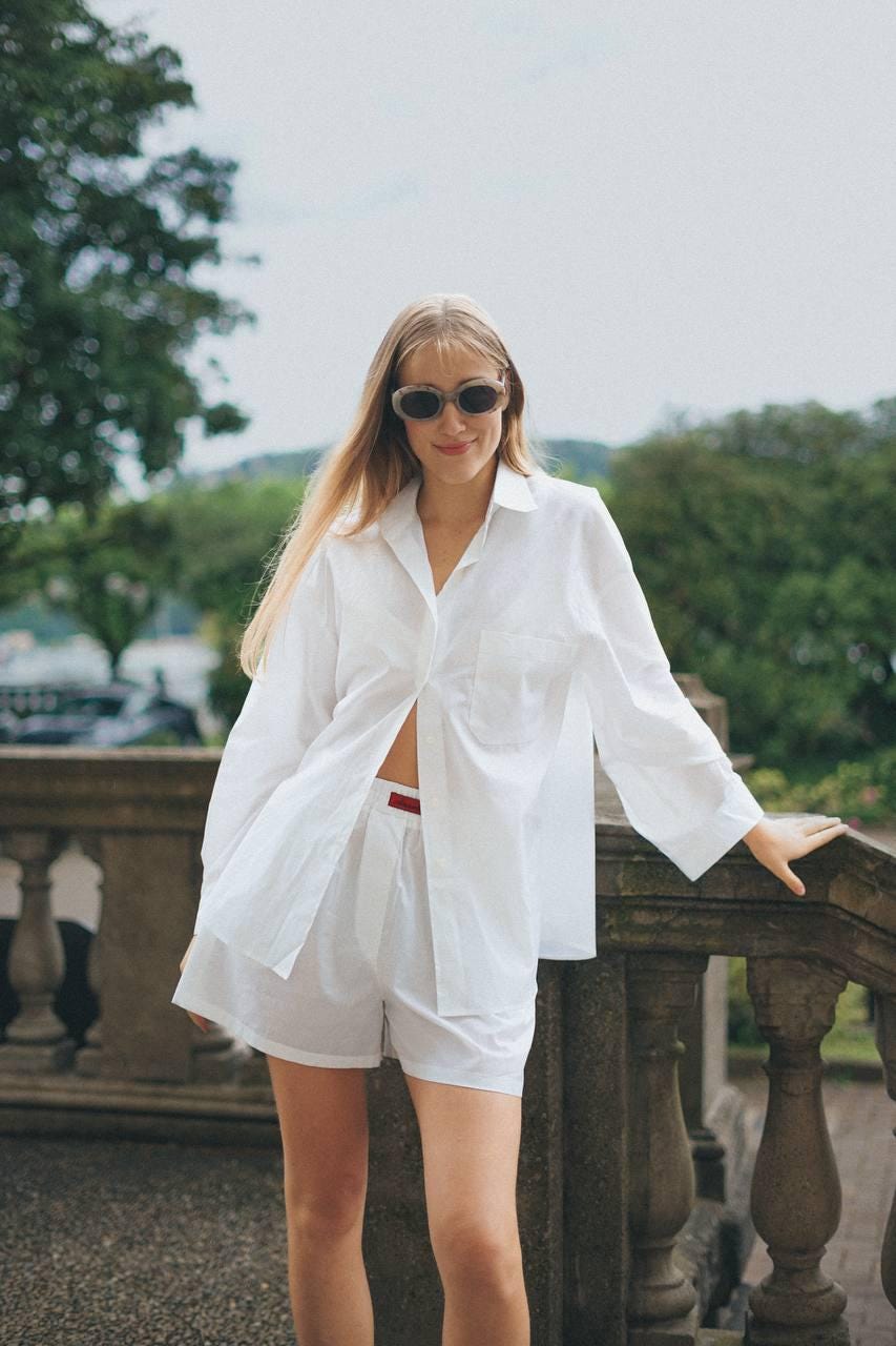 White Linen Set: Oversized Shirt and Relaxed Shorts