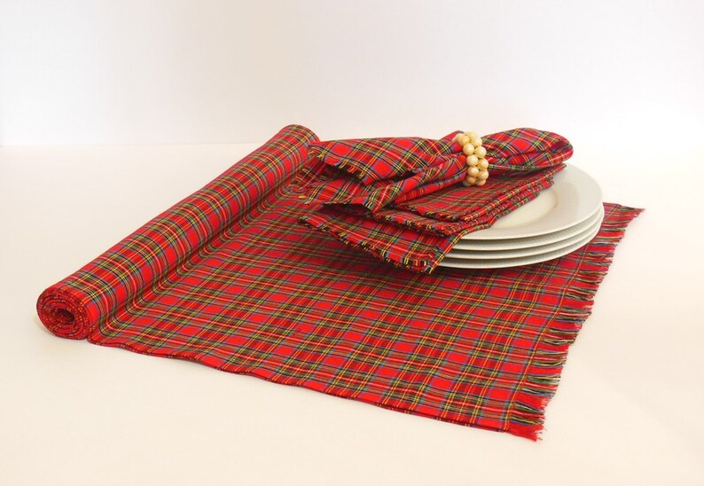 Cloth Napkins Classic Red Tartan Plaid Table Linens Holiday Etsy