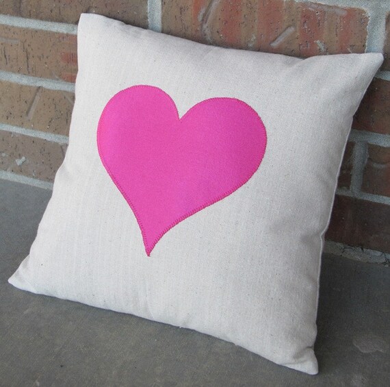 Items similar to Decorative Pillow Cover Hot Pink Satin Heart Applique