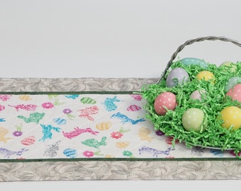 Handmade Quilted Easter Bunny Table Runner - 16" x 48" Pastel Spring Decor