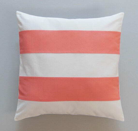 Items similar to Coral Striped Pillows, Decorative Pillow Covers, Home