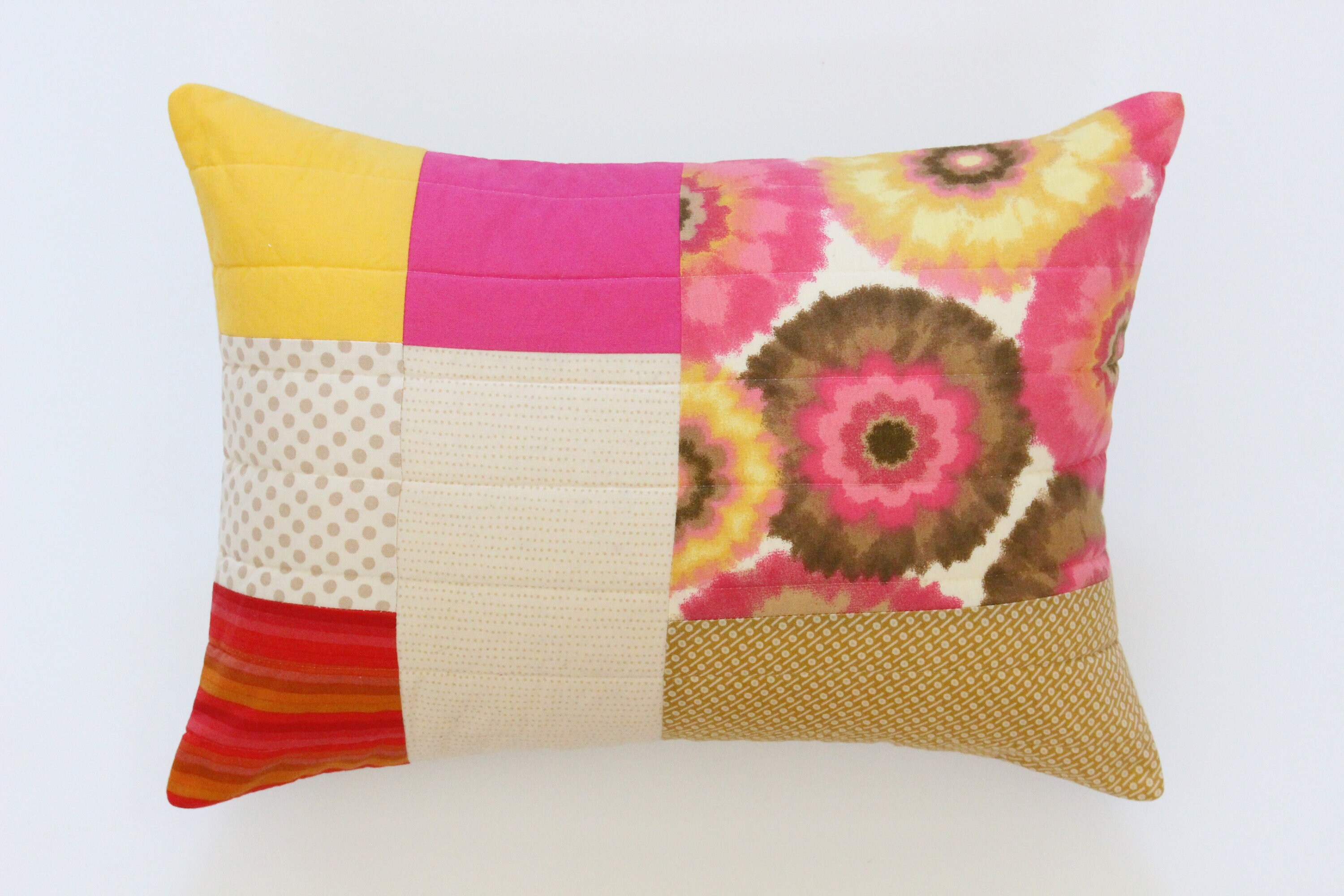 Modern Pink Yellow Patchwork Pillow Cover Etsy