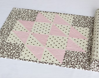 Pink Quilted Table Runner, Polka Dot Table Runner, Reversible Table Runner