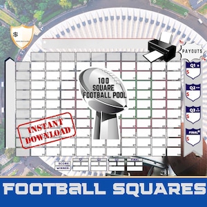 Big Game 25 Squares Printable | Football Squares Party Game | Championship Game Pool | Instant Digital Download