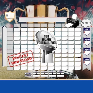 Big Game 100 Squares Printable | Football Squares Party Game | Championship Game Pool | Instant Digital Download
