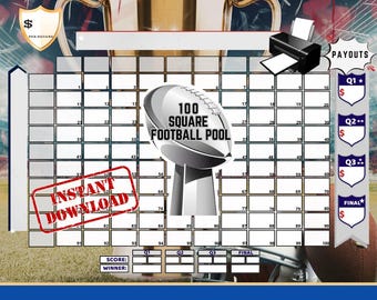 Big Game 100 Squares Printable | Football Squares Party Game | Championship Game Pool | Instant Digital Download