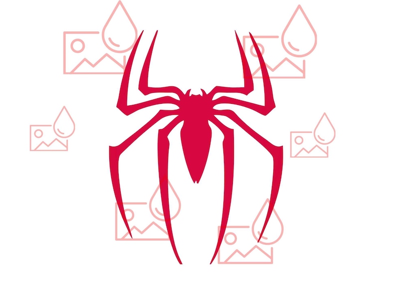 May include: A red spider logo with eight legs and a central body, set against a white background. The design is a stylized illustration, with additional light pink graphic elements of water droplets and landscape images.
