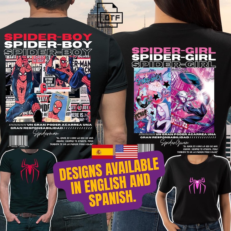 Spider Boy & Spider Girl Valentine Shirt Design | Couple Matching T-Shirts | Love Superhero PNG | Sublimation File image 1