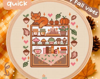 Autumn Fox Sampler Cross Stitch PDF Pattern | Cozy Cottage Rustic Fall Design | Small & Easy for Beginners | Instant Download