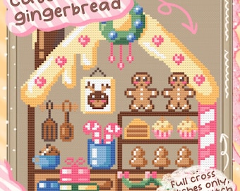Gingerbread House Christmas Cross Stitch Pattern PDF | Cozy Holiday Cottage | Full Cross Only | Hand-Drawn | Instant Download