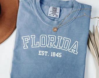 Camiseta Comfort Colors® Florida Est. 1845, Camiseta universitaria, Camiseta con orgullo estatal, Camiseta para amantes de Florida, Regalo para floridanos