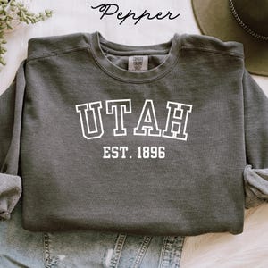 Felpa con cappuccio Comfort Colors® Utah Est 1896, maglietta universitaria, maglietta retrò, girocollo Utah Pride, regalo per residenti dello Utah, maglietta vintage dello stato