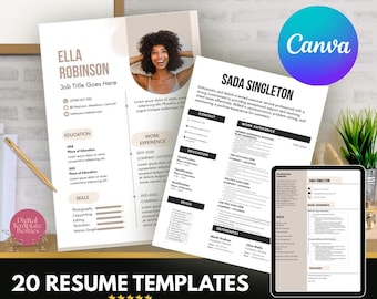 20 plantillas de currículum profesionales de Canva: modernas y compatibles con ATS (descarga inmediata)