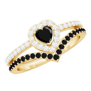 4mm Heart Black Onyx CZ Ring, Moissanite Solitaire Ring, 925 Sterling Silver Handmade Stacking Ring, Gold Plated Onyx Jewelry Gift for Women