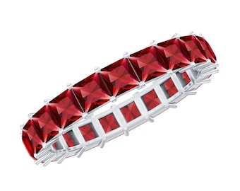 Ruby CZ Eternity Band, Sterling Silver Handmade Stacking Ring