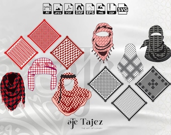 Keffiyeh-halsdukvektorpaket | Palestinska Shemagh-mönster | Arabisk huvudduk Clipart | Digital nedladdning av islamisk kultur