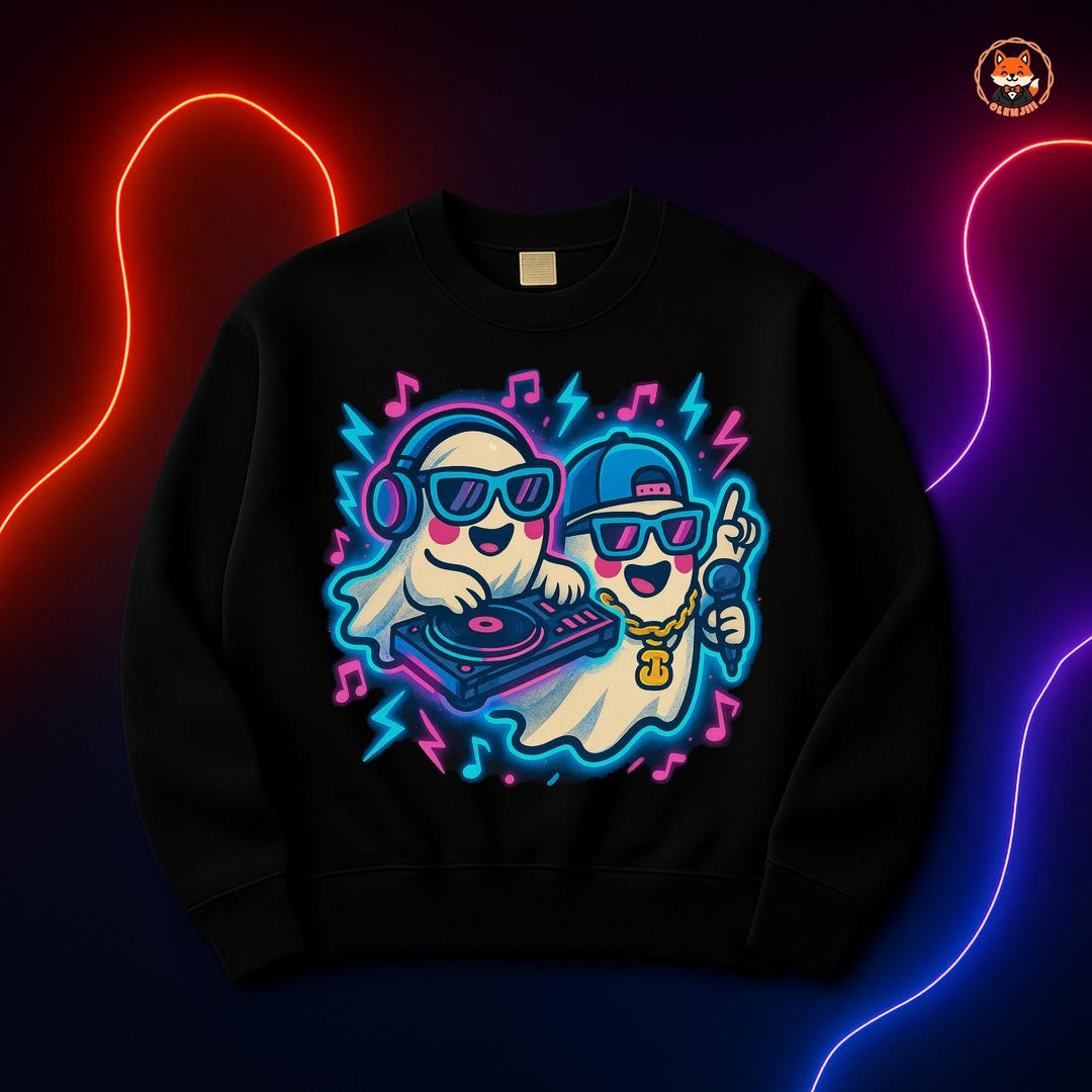 Cyber DJ Ghost Duo PNG: Neon Halloween EDM Rapper (digital Download ...