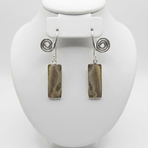 Boho Spiral Rectangle Dangle Earrings Stone Sterling Silver 92.5 Tone Hook Earrings Artisan Bar Drop Jewelry Gift Women