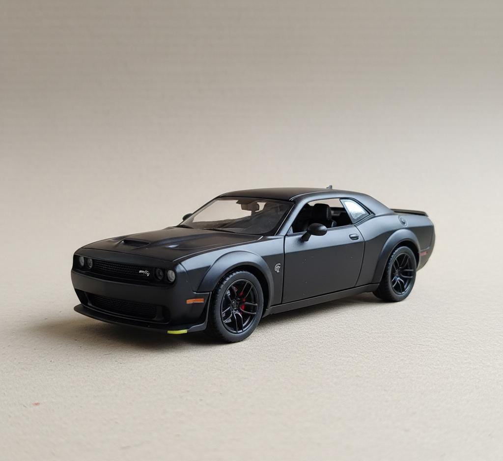 Dodge Challenger SRT Hellcat 2018 1/24 Matte Black Model Toy Car