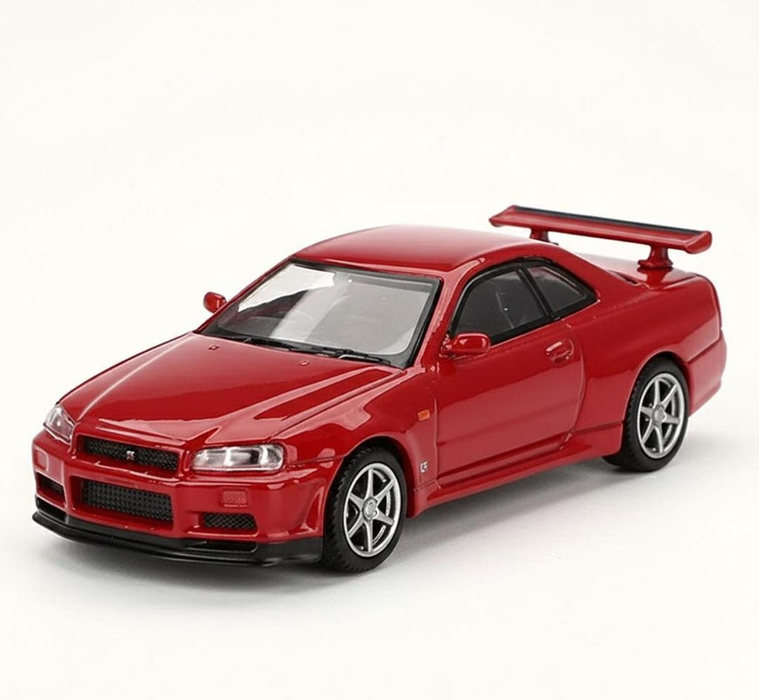Gt Nissan Gt-r R34 V-spec 1/64 Red Diecast Model Car - Etsy