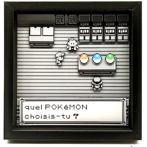 Pokémon Red/Blue - Pixelkunst in een schaduwdoos | Decoratief frame voor games | Met de hand uitgesneden en in elkaar gezet