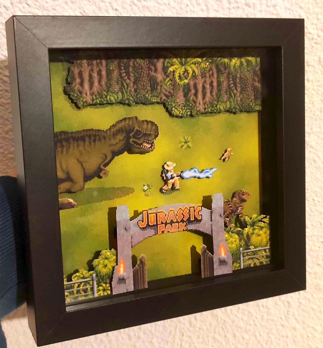 Jurassic Park Pixel Art Shadow Box Frame | Hand-cut and Assembled ...