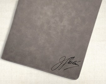 Engraved vegan leather portfolio with custom signature