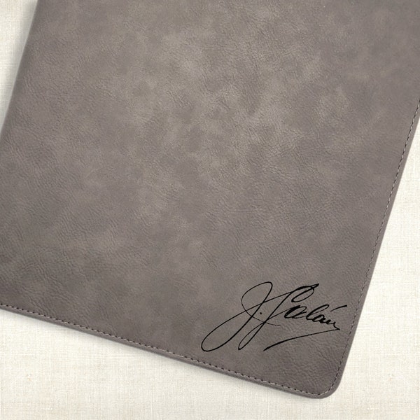 Engraved vegan leather portfolio with custom signature