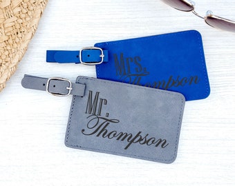 Pair (2) Custom Wedding Luggage Tags, Wanderlust Honeymoon gift