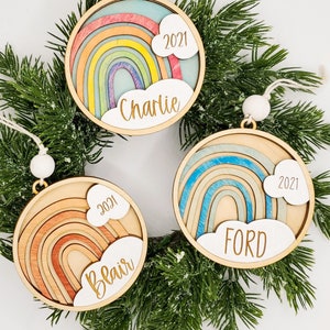 New Baby Ornament, Rainbow Baby Ornament, Personalized Name Ornament, Boho Style, Farmhouse Style,  Christmas Gift, 2021 Holiday Ornament