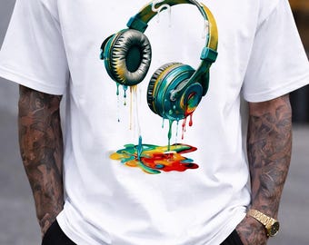 Dripping Headphones Graphic T-Shirt | Music Art Tee | Modern Streetwear Shirt