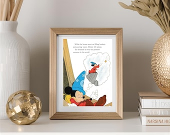 Mickey Mouse |The Sorcerer’s Apprentice | 1973 Vintage Disney Book Page | 8x10 Mounted Wall Art