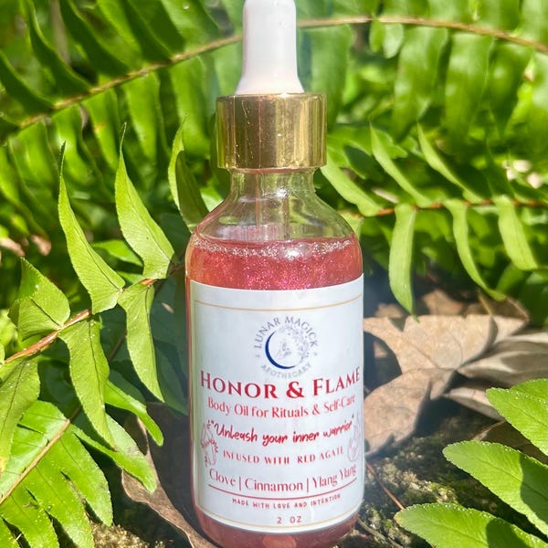 Courage Body Oil | Clove, Ylang Ylang, Cinnamon Body Oil | Courage & Confidence | Fiery, Empowering Energy | Red Agate Infused