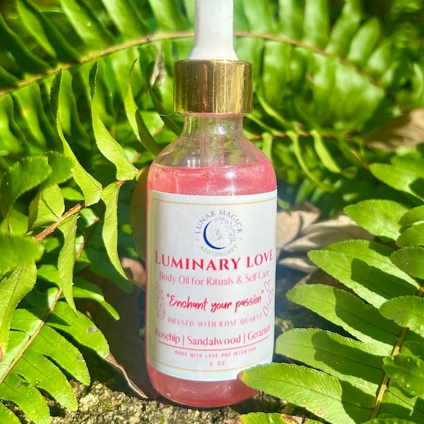 Self Love Body Oil | Rosehip, Sandalwood, Geranium | Romantic & Heart-Opening Glow | Rose Quartz infused