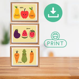 funny fruit and vegetable triptych
