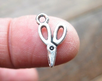 10 Small Scissors Charms in Silver Tone - C3385