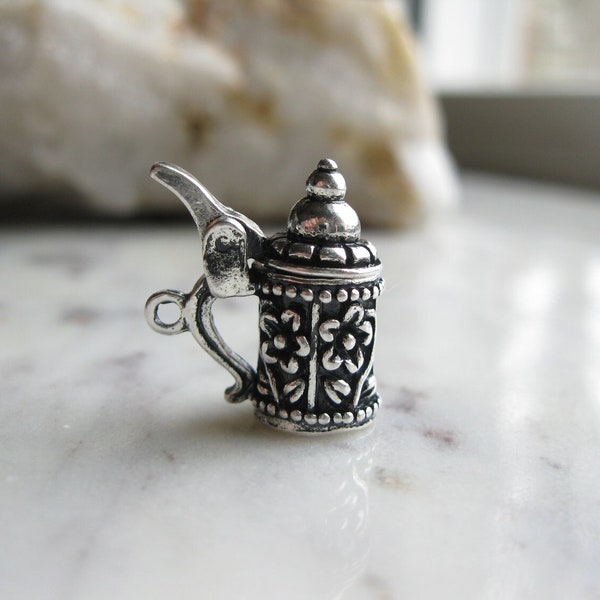 2 Beer Stein Charms in Silver Tone - C2991