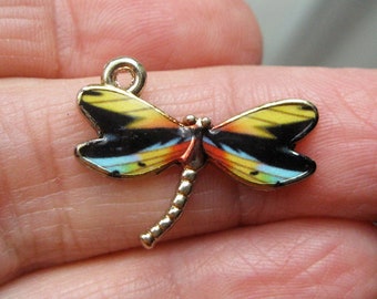 4 Dragonfly Charms in Blue Yellow Red Black and Gold - C3484