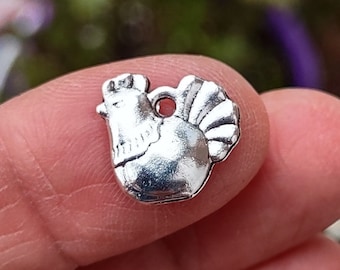 8 Chicken Charms in Silver Tone - C2199